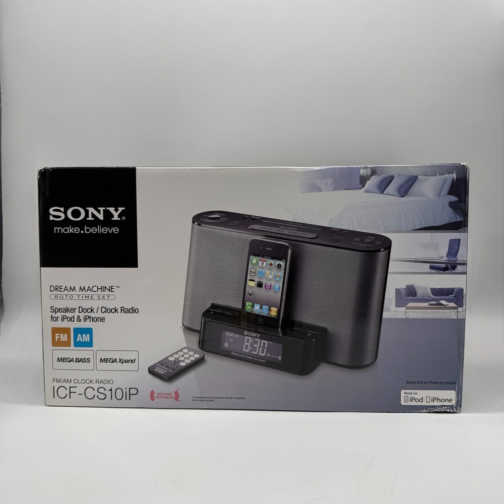 Sony Dream Machine Speaker Dock Clock Radio ICF-CS10iP Black 30-Pin New